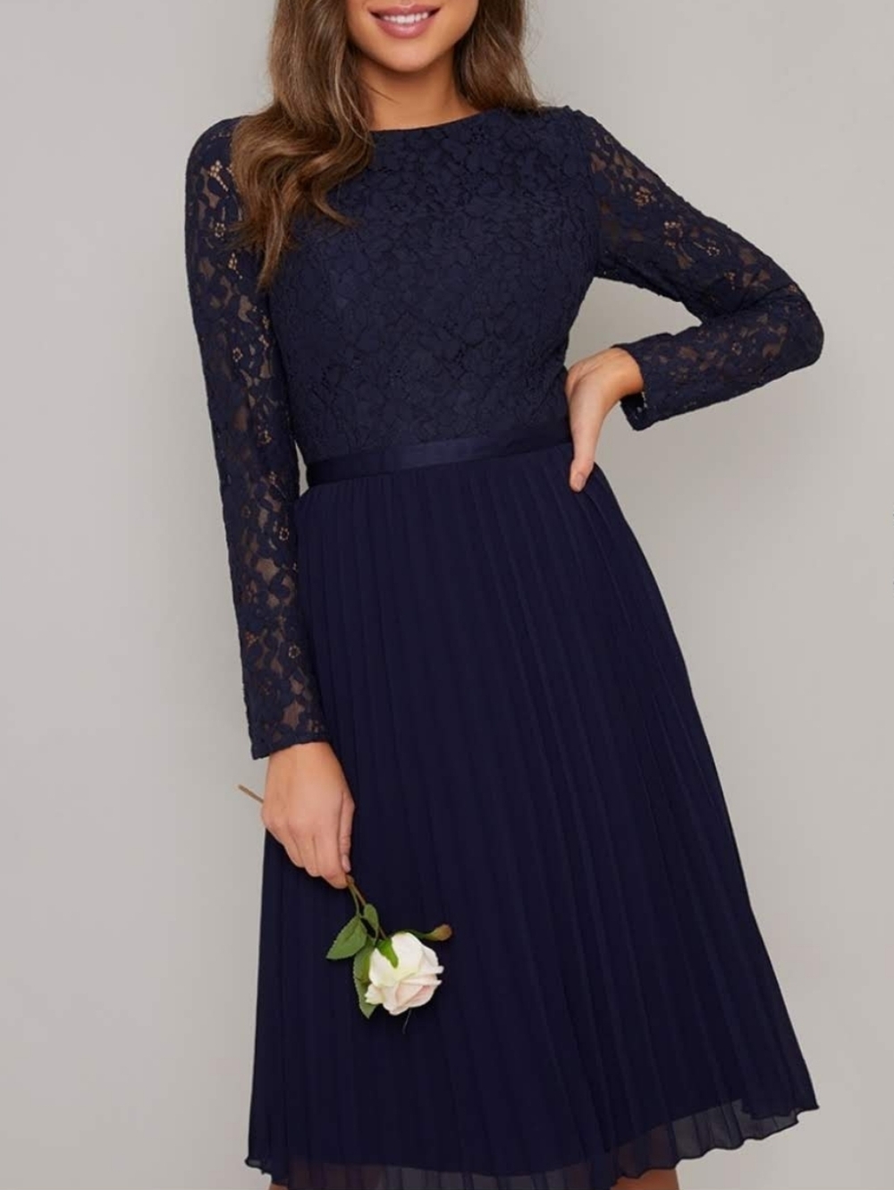 Chi Chi London Midnight Navy Lace Midi Dress
